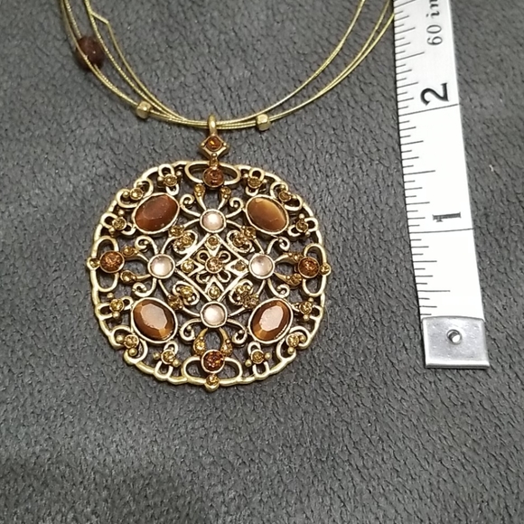 Brown and Gold Filigree Wire Necklace - Picture 3 of 8